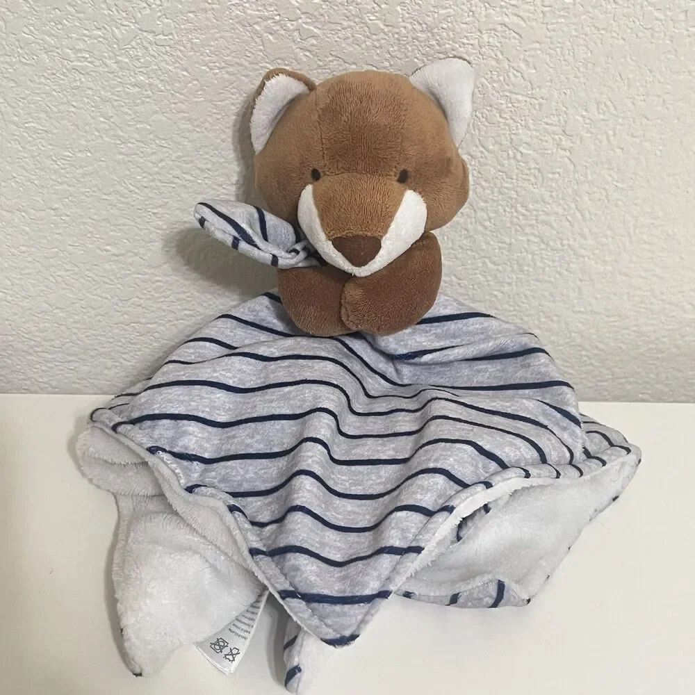 Carter's Just One You Gray Striped Fox Security Blanket Lovey Lovie Blankie
